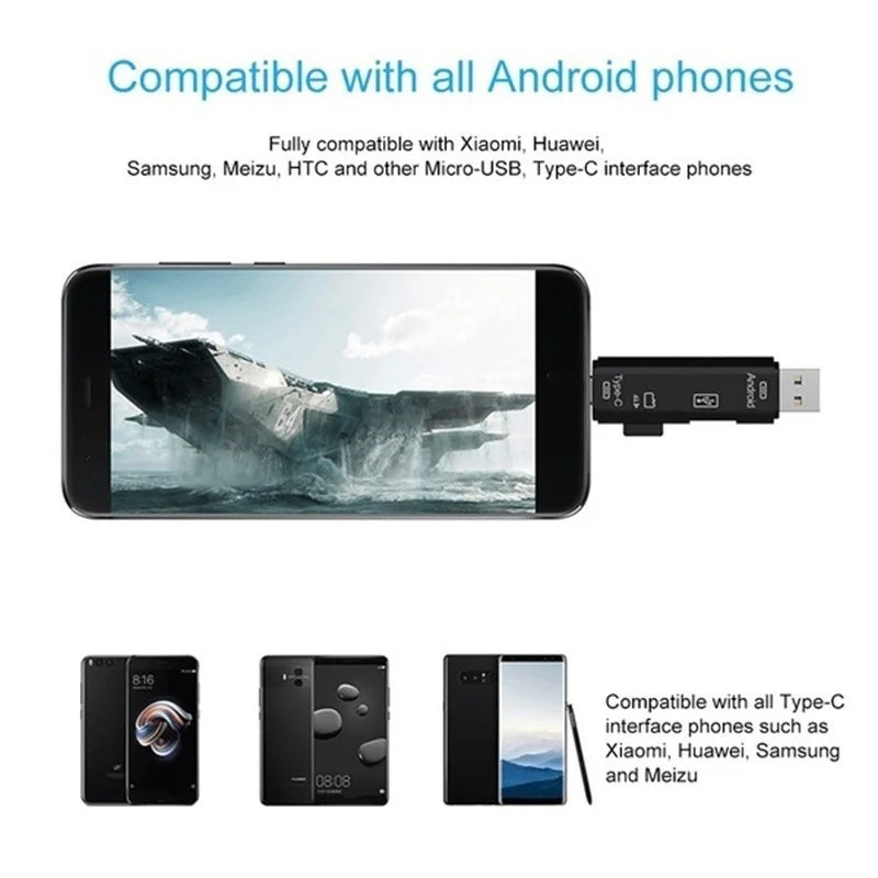 Lecteur carte mémoire 5 en 1 – USB, Type-C, Micro-USB, SD, TF, OTG