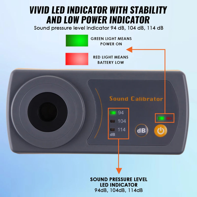 Calibrateur sonomètre 94/104/114 dB – étalonnage micro 1/2 pouce, compact