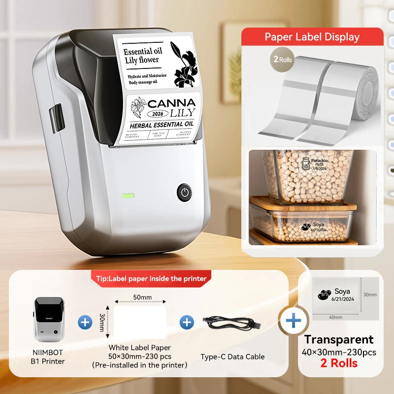 Étiqueteuse thermique NiiMbot B1 – Bluetooth sans fil, 203 DPI, portable