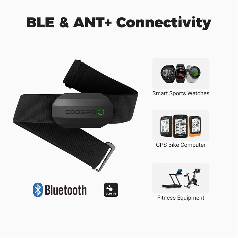 Ceinture cardio COOSPO H808S – Bluetooth & ANT+, Garmin, Wahoo, Zwift, vélo