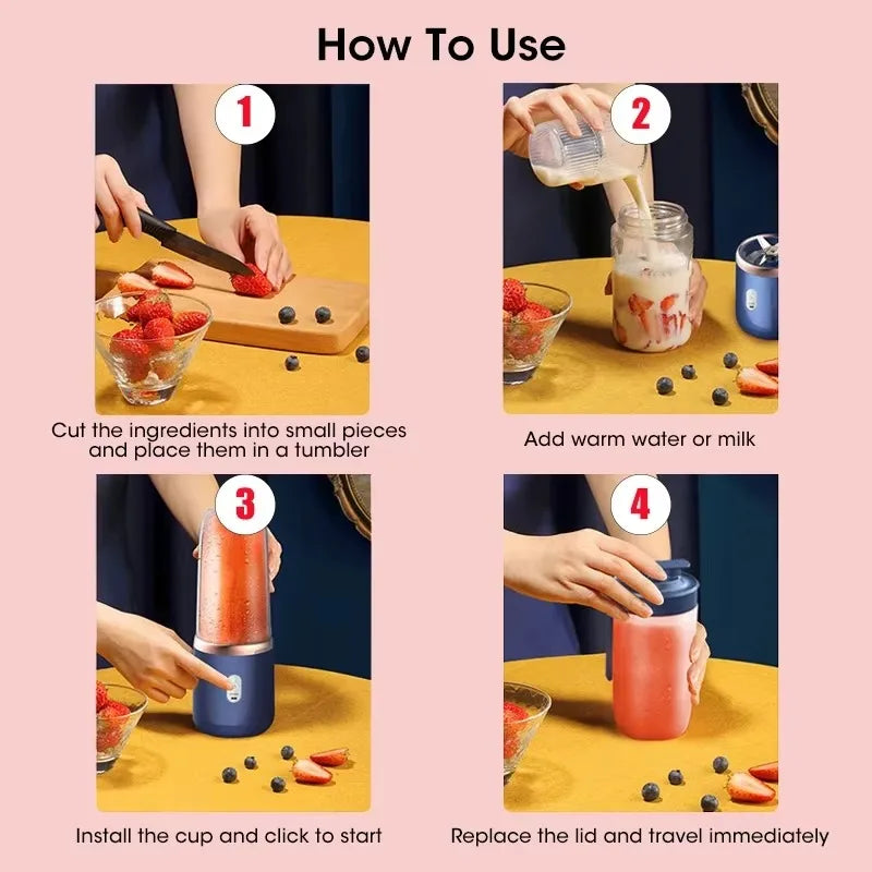 Blender portable USB 6 lames – mini mixeur smoothie rechargeable, bouteille