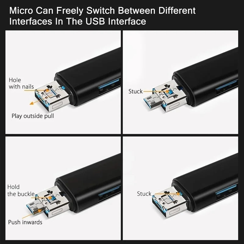 Lecteur carte mémoire 5 en 1 – USB, Type-C, Micro-USB, SD, TF, OTG