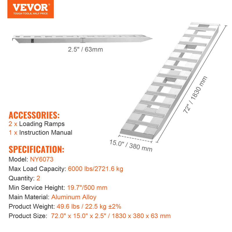 Rampes de chargement aluminium SucceBuy – 880/6000/10000 lbs, antidérapantes, lot de 2