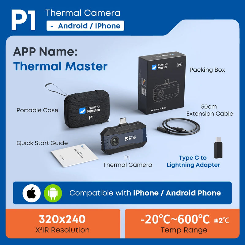 Caméra thermique Thermal Master P1 – iPhone & Android, 320x240, 600°C