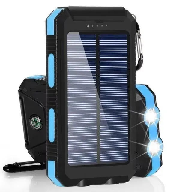 Batterie externe solaire 80000 mAh – power bank étanche, lampe LED, USB