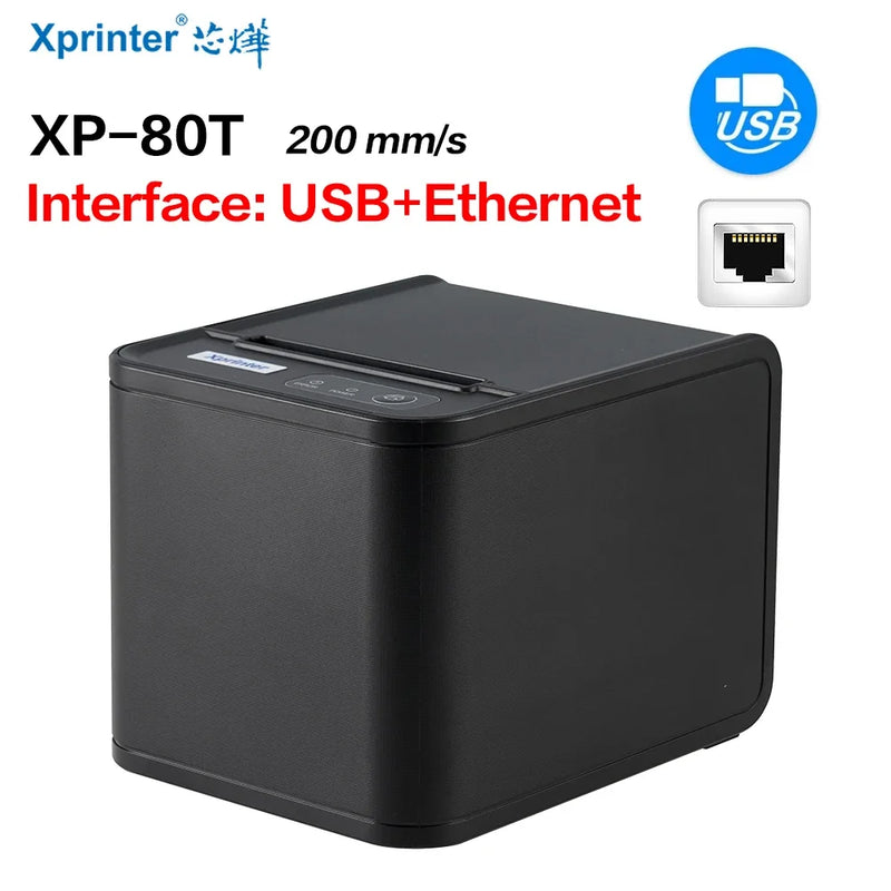 Imprimante thermique de tickets Xprinter XP-80T – 80 mm, USB/LAN, coupe-papier auto