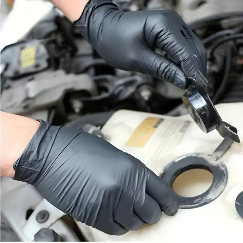 Gants jetables nitrile noir – sans latex, texturés, lot de 10 à 100