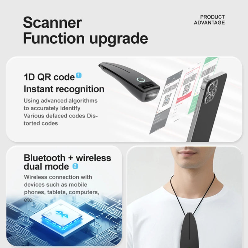 Scanner de codes-barres 2D Bluetooth SYCREADER TD-W7 – 1D/2D/QR, sans fil, stockage