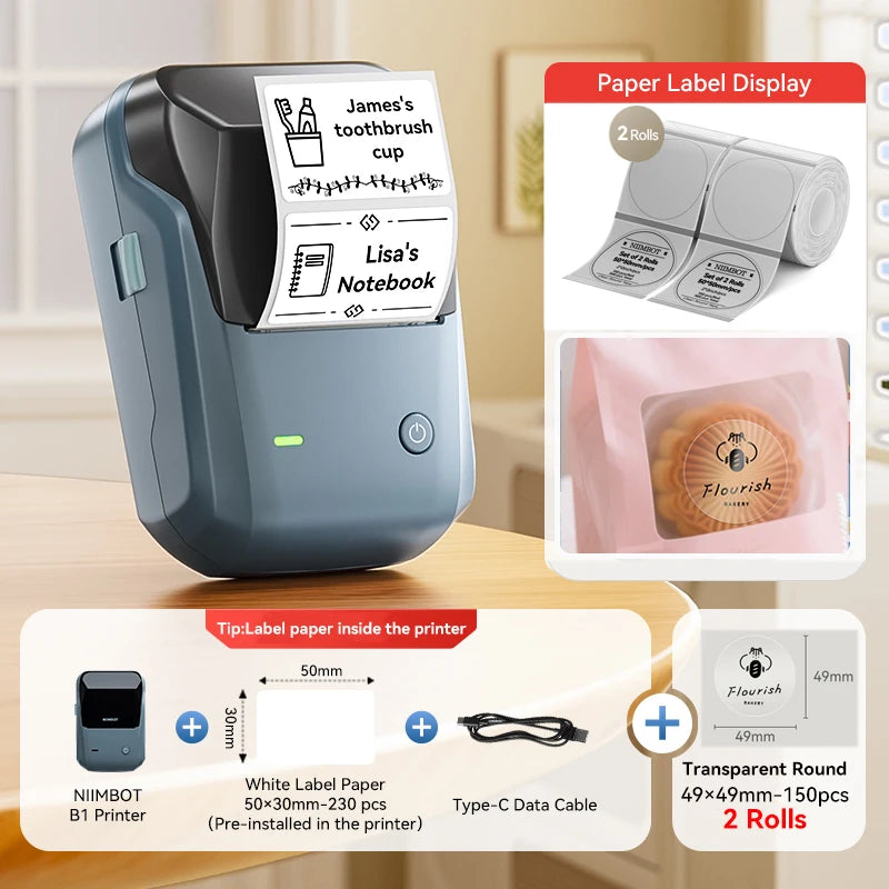 Étiqueteuse thermique NiiMbot B1 – Bluetooth sans fil, 203 DPI, portable