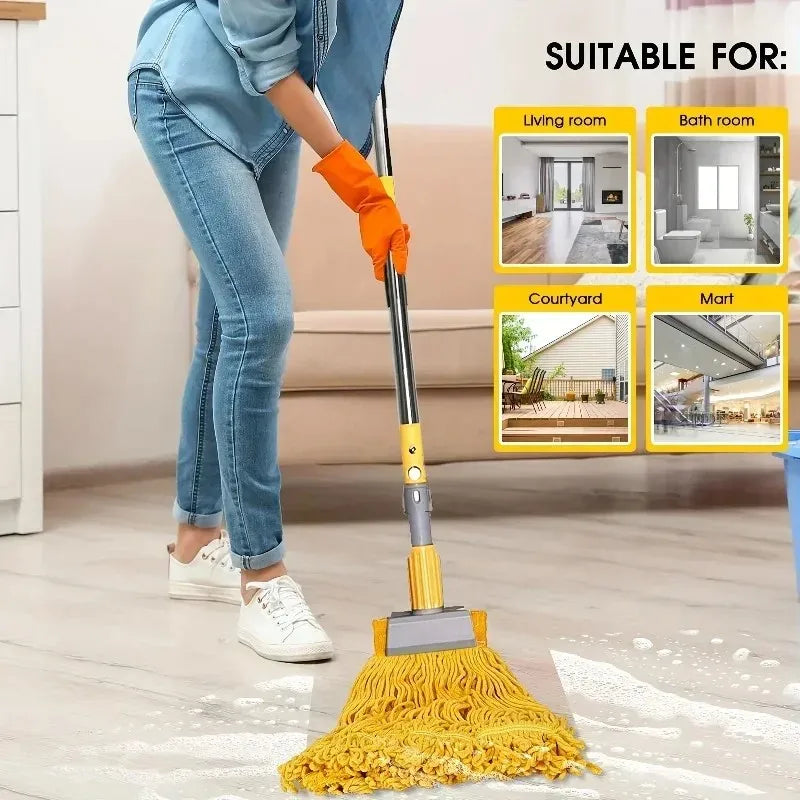 Serpillière microfibre professionnelle – manche télescopique inox, essorage 4 côtés