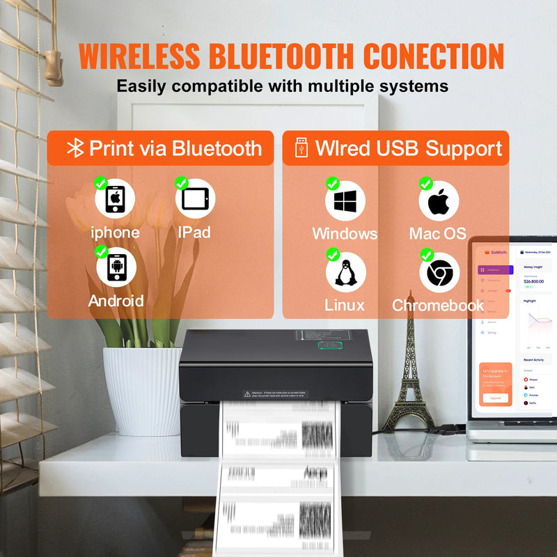 Imprimante d'étiquettes thermique 4x6 300 dpi – Bluetooth, 150 mm/s, expédition