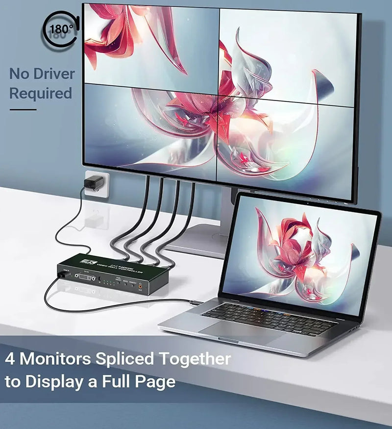 Contrôleur mur d'images 2x2 4K HDMI DVI – processeur multi-écrans 1x2 1x4 3x1