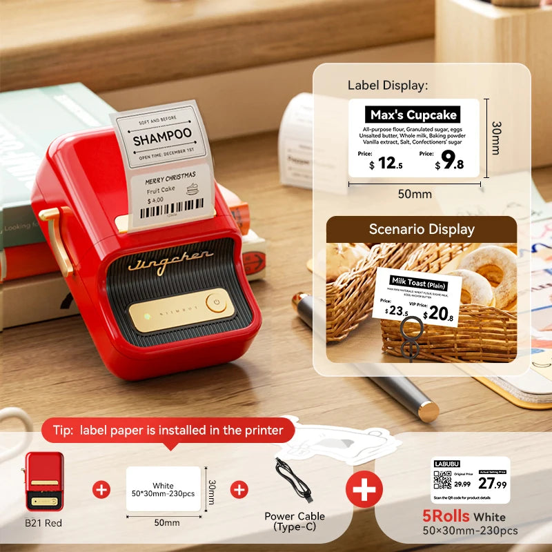 Imprimante d'étiquettes thermique NiiMbot B21 – Bluetooth sans encre, batterie 1500 mAh