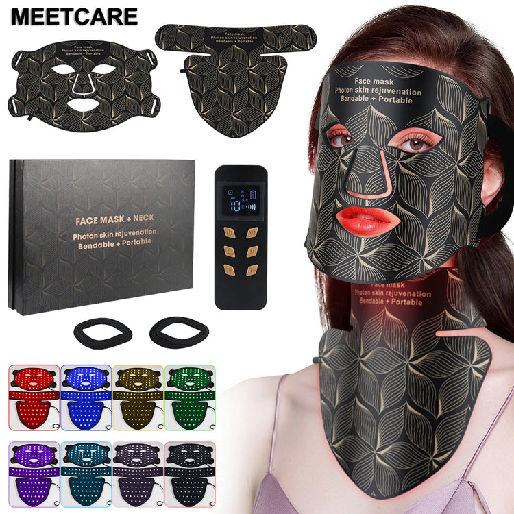 Masque LED visage & cou 8 couleurs – luminothérapie anti-âge, acné, rides