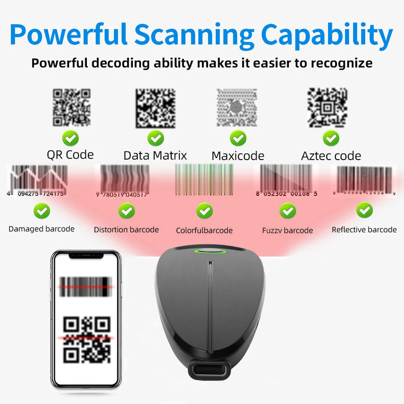 Scanner de codes-barres 2D Bluetooth SYCREADER TD-W7 – 1D/2D/QR, sans fil, stockage