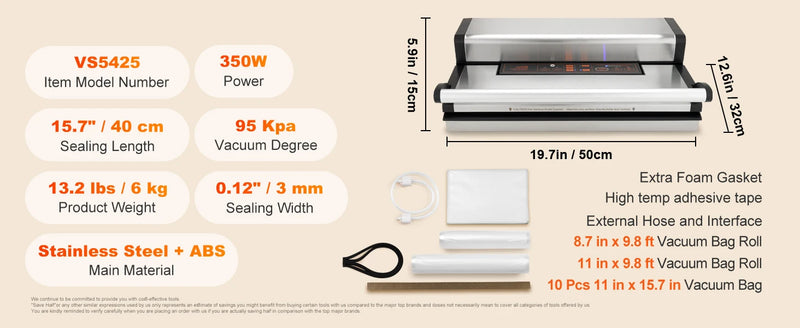 Machine sous vide SucceBuy 95 kPa – double pompe, coupe-rouleau, sacs inclus