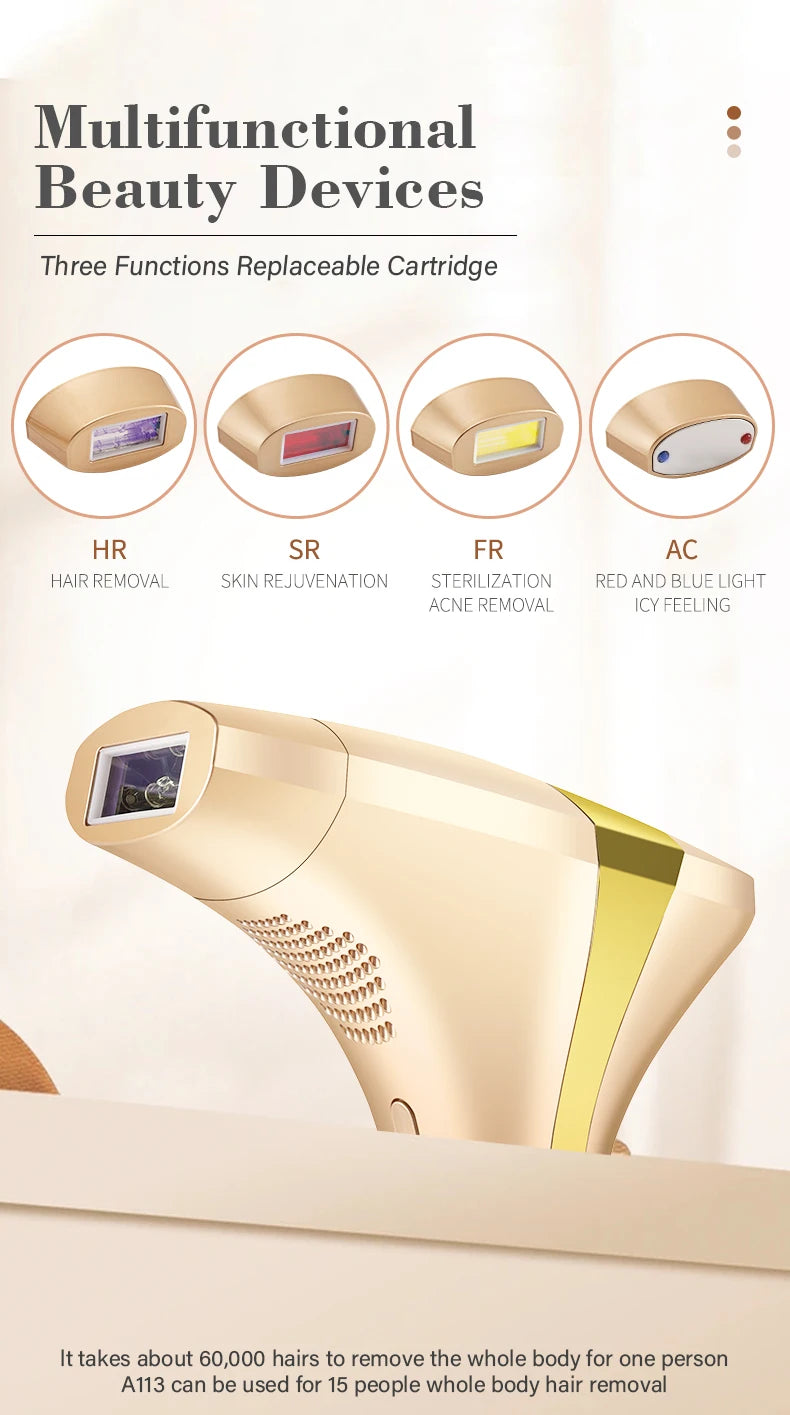 Épilateur laser IPL KODO A113 – 4 en 1 indolore, visage & corps, 900k flashs
