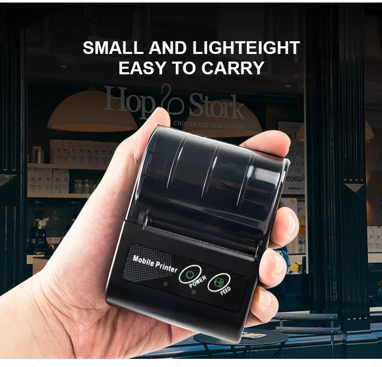 Mini-imprimante thermique portable Bluetooth 58 mm – reçus, sans encre, batterie 10h