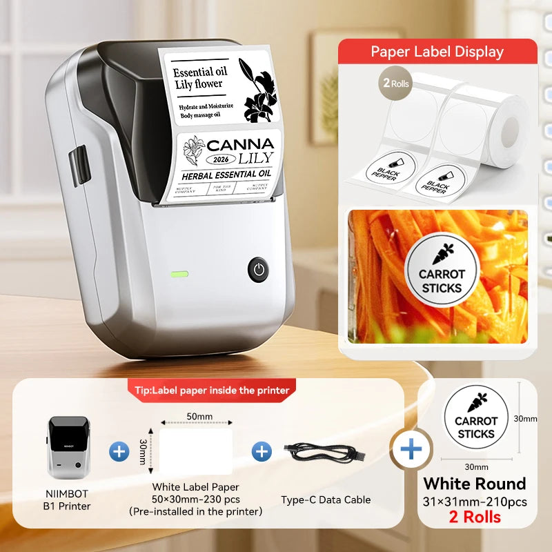 Étiqueteuse thermique NiiMbot B1 – Bluetooth sans fil, 203 DPI, portable