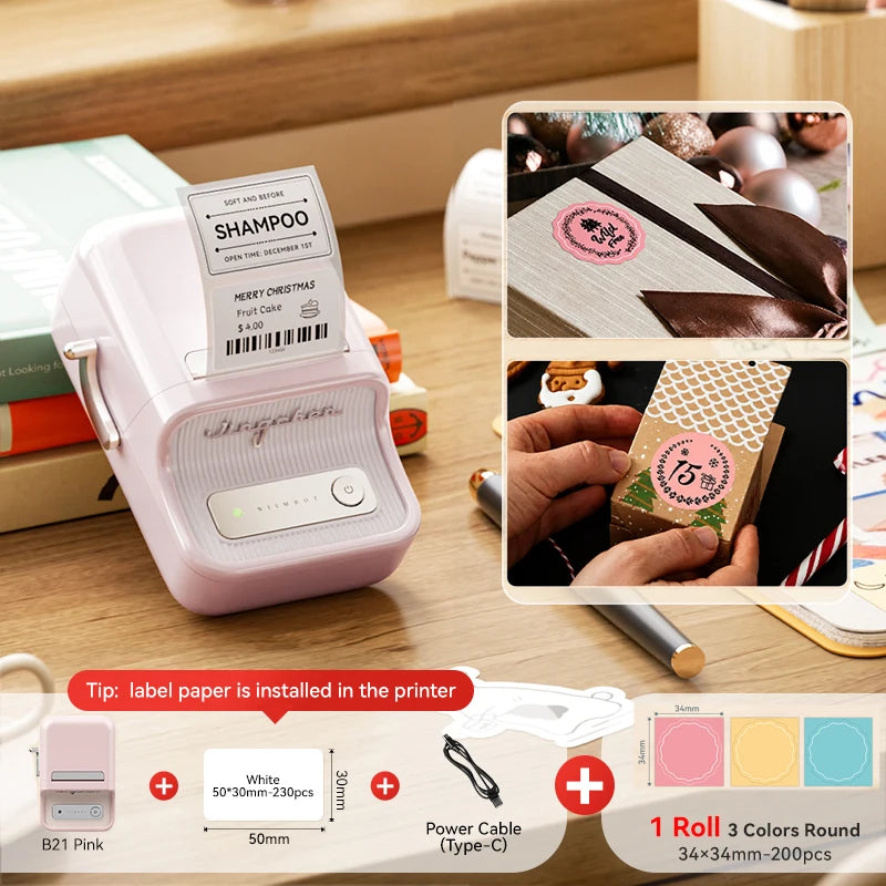 Imprimante d'étiquettes thermique NiiMbot B21 – Bluetooth sans encre, batterie 1500 mAh