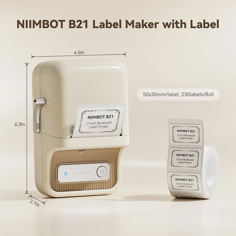 Imprimante d'étiquettes thermique NiiMbot B21 – Bluetooth sans encre, batterie 1500 mAh