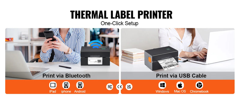 Imprimante d'étiquettes thermique 4x6 300 dpi – Bluetooth, 150 mm/s, expédition