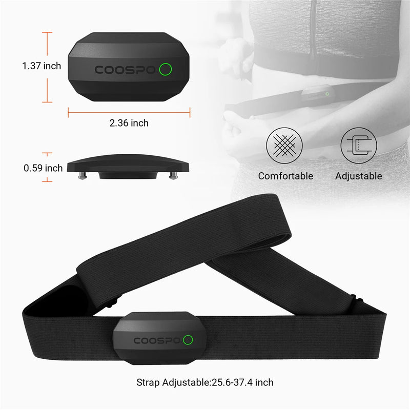 Ceinture cardio COOSPO H808S – Bluetooth & ANT+, Garmin, Wahoo, Zwift, vélo