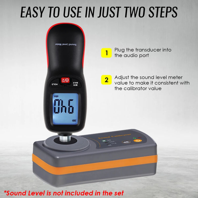 Calibrateur sonomètre 94/104/114 dB – étalonnage micro 1/2 pouce, compact
