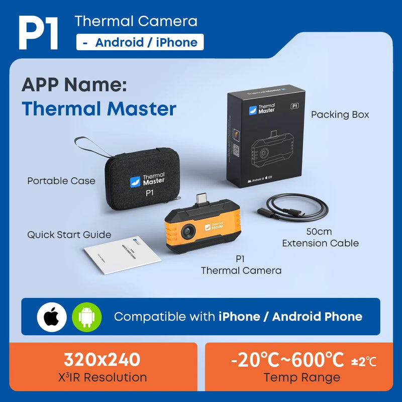 Caméra thermique Thermal Master P1 – iPhone & Android, 320x240, 600°C