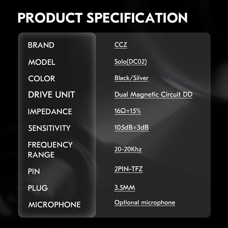 Écouteurs CCZ SOLO DC02 – intra-auriculaires HiFi filaires, driver 10 mm