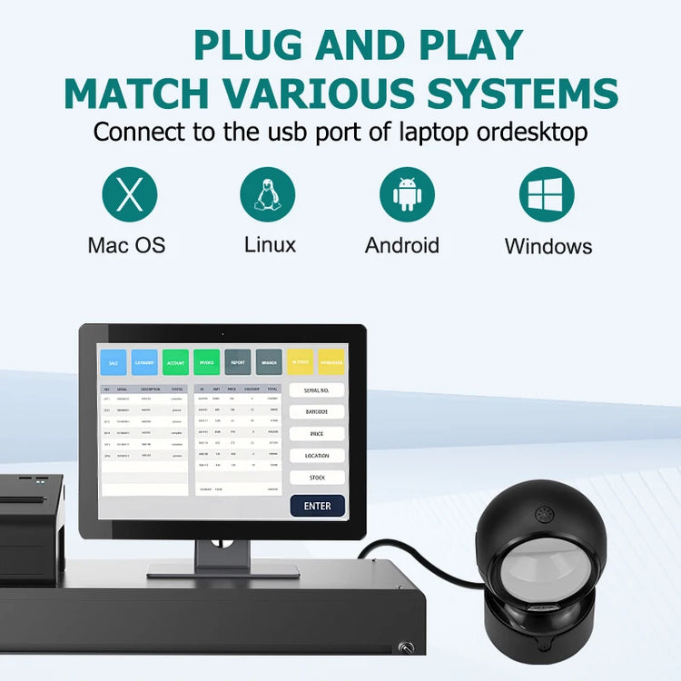 Scanner de codes-barres 2D de bureau NETUM NT-A5 – USB mains libres, 1D/2D/QR