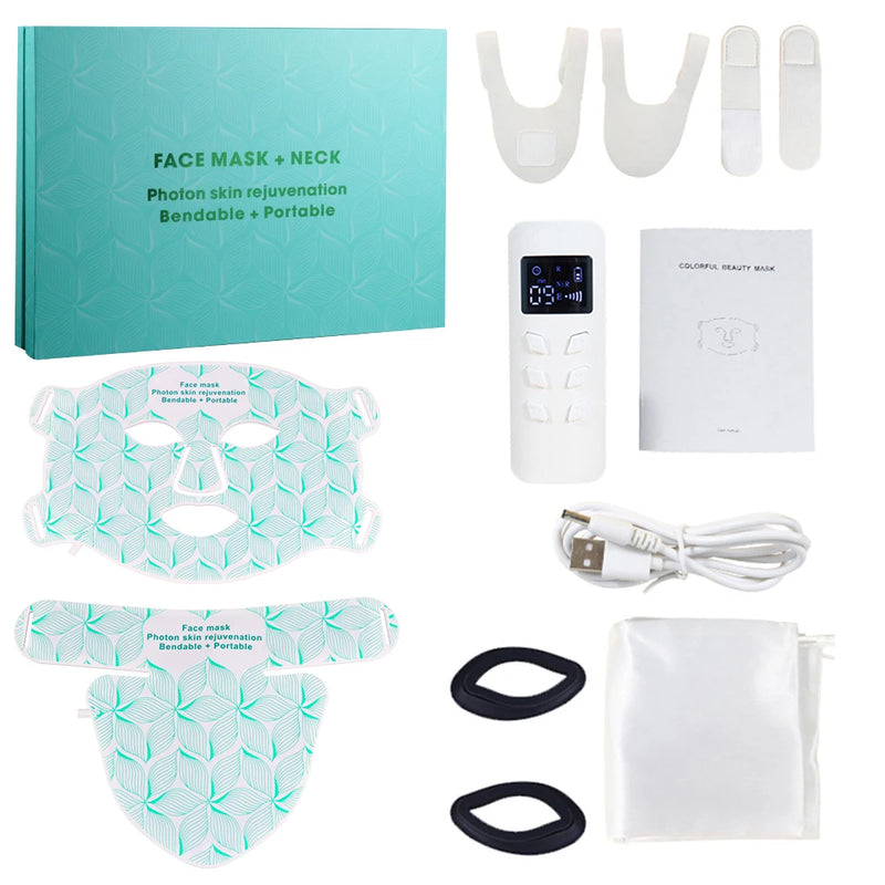 Masque LED visage & cou 8 couleurs – luminothérapie anti-âge, acné, rides