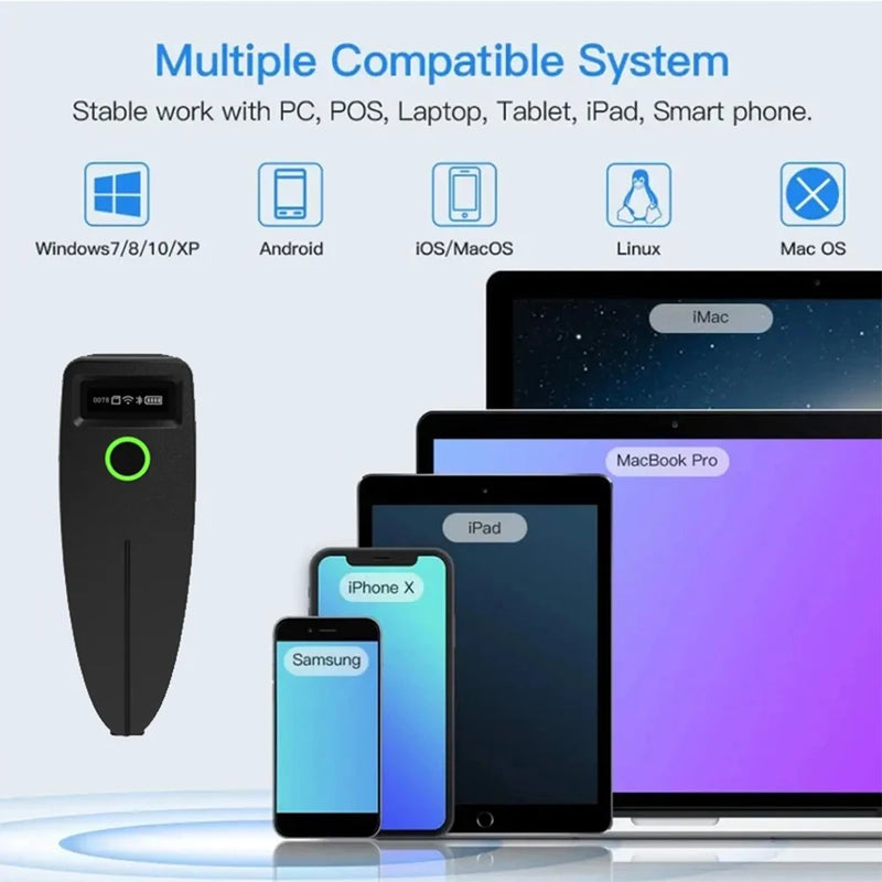 Scanner de codes-barres 2D Bluetooth SYCREADER TD-W7 – 1D/2D/QR, sans fil, stockage