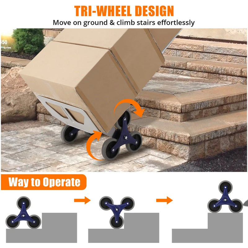 Diable monte-escaliers HiMISS en aluminium – 250 kg, convertible, roues triangulaires