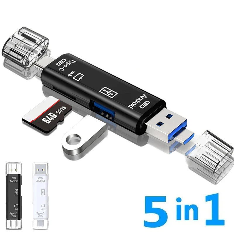 Lecteur carte mémoire 5 en 1 – USB, Type-C, Micro-USB, SD, TF, OTG