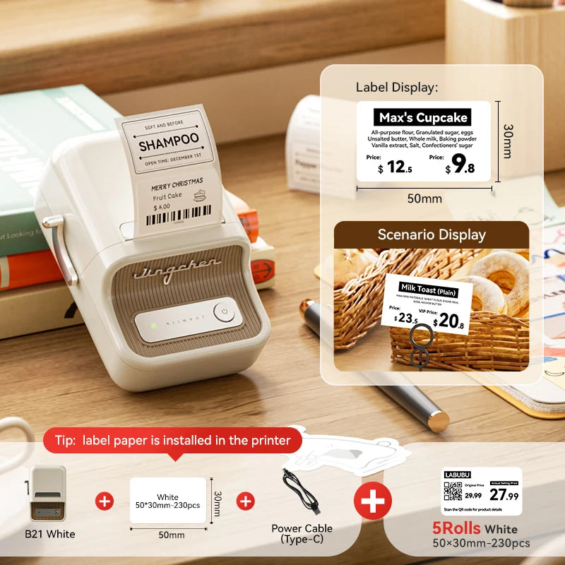 Imprimante d'étiquettes thermique NiiMbot B21 – Bluetooth sans encre, batterie 1500 mAh