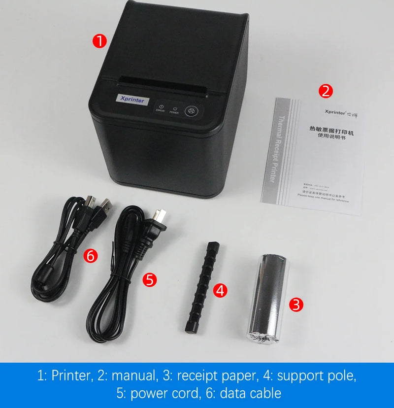 Imprimante thermique de tickets Xprinter XP-80T – 80 mm, USB/LAN, coupe-papier auto