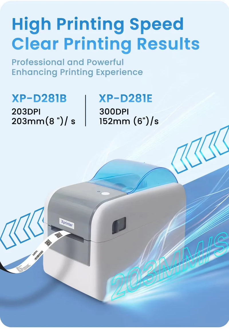 Imprimante d'étiquettes thermique XMSJ D281E – 300 DPI, bracelets et étiquettes