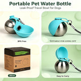Gourde 2-en-1 pour chien 280 ml – bouteille d'eau nomade avec gamelle intégrée, acier inoxydable, anti-fuite