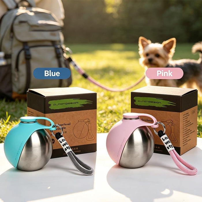 Gourde 2-en-1 pour chien 280 ml – bouteille d'eau nomade avec gamelle intégrée, acier inoxydable, anti-fuite