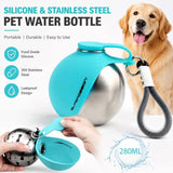 Gourde 2-en-1 pour chien 280 ml – bouteille d'eau nomade avec gamelle intégrée, acier inoxydable, anti-fuite