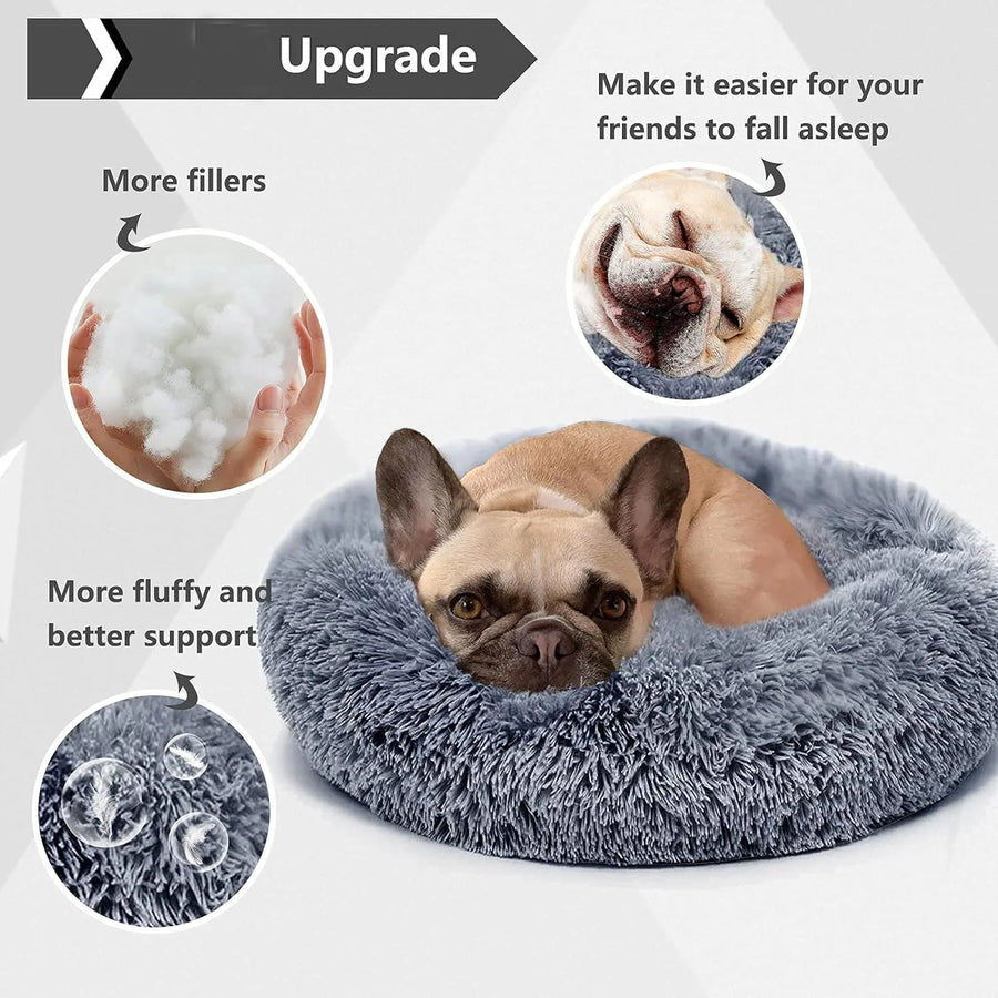 Lit rond en peluche pour chien & chat – panier anti-anxiété moelleux, lavable, 40 cm