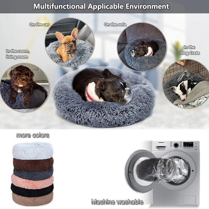 Lit rond en peluche pour chien & chat – panier anti-anxiété moelleux, lavable, 40 cm
