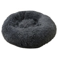 Lit rond en peluche pour chien & chat – panier anti-anxiété moelleux, lavable, 40 cm - Gris foncé