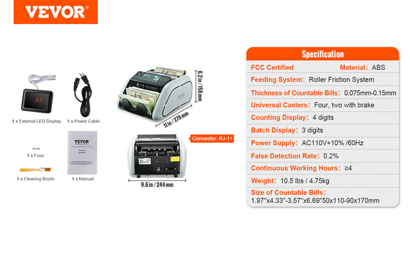 Compteur de billets SucceBuy – 1000 billets/min, détection faux UV/MG/IR/DD